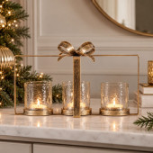 Bow 3 Light Glass Hurricane Candle Holder | Antique Gold